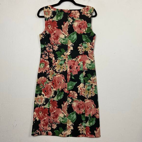 Talbots Women's Black Pink Cotton Stretch Sleeveless V-neck Sheath Dress Size 6 - Picture 8 of 11